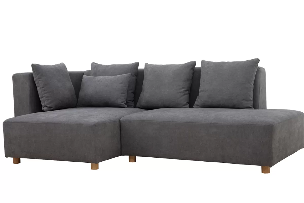 Miliboo Sofá Esquinero-Sofá de esquina efecto terciopelo gris HARLEM