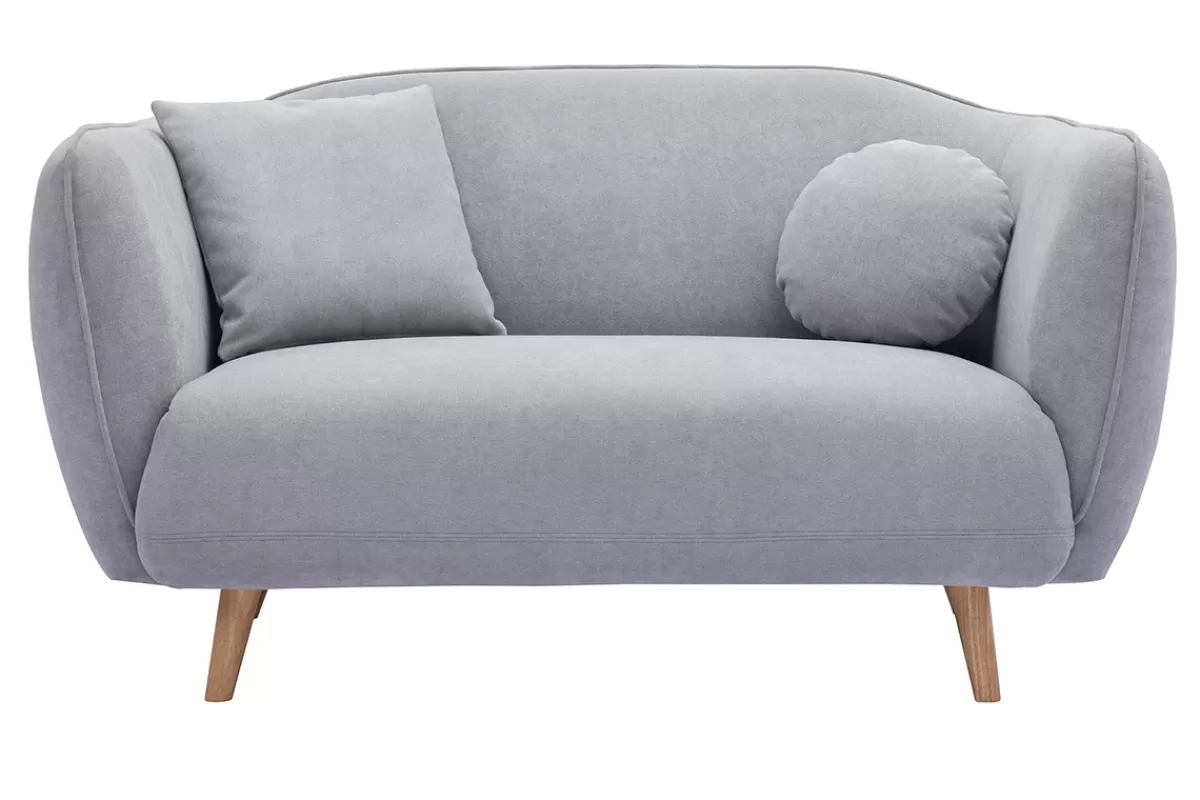 Miliboo Sofá De Diseño-Sofá de estilo nórdico de tejido efecto aterciopelado gris claro de 2 plazas FOLK