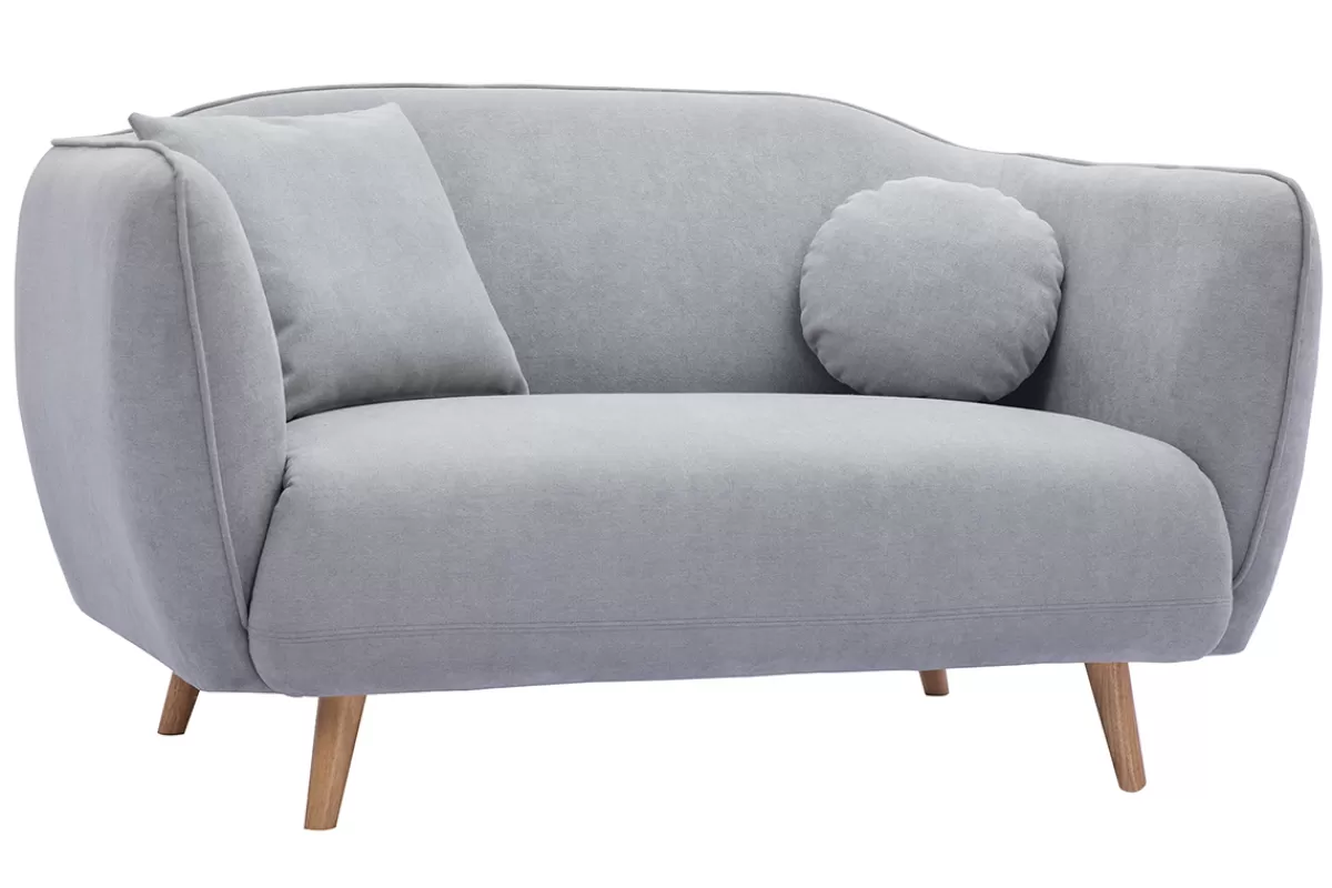 Miliboo Sofá De Diseño-Sofá de estilo nórdico de tejido efecto aterciopelado gris claro de 2 plazas FOLK