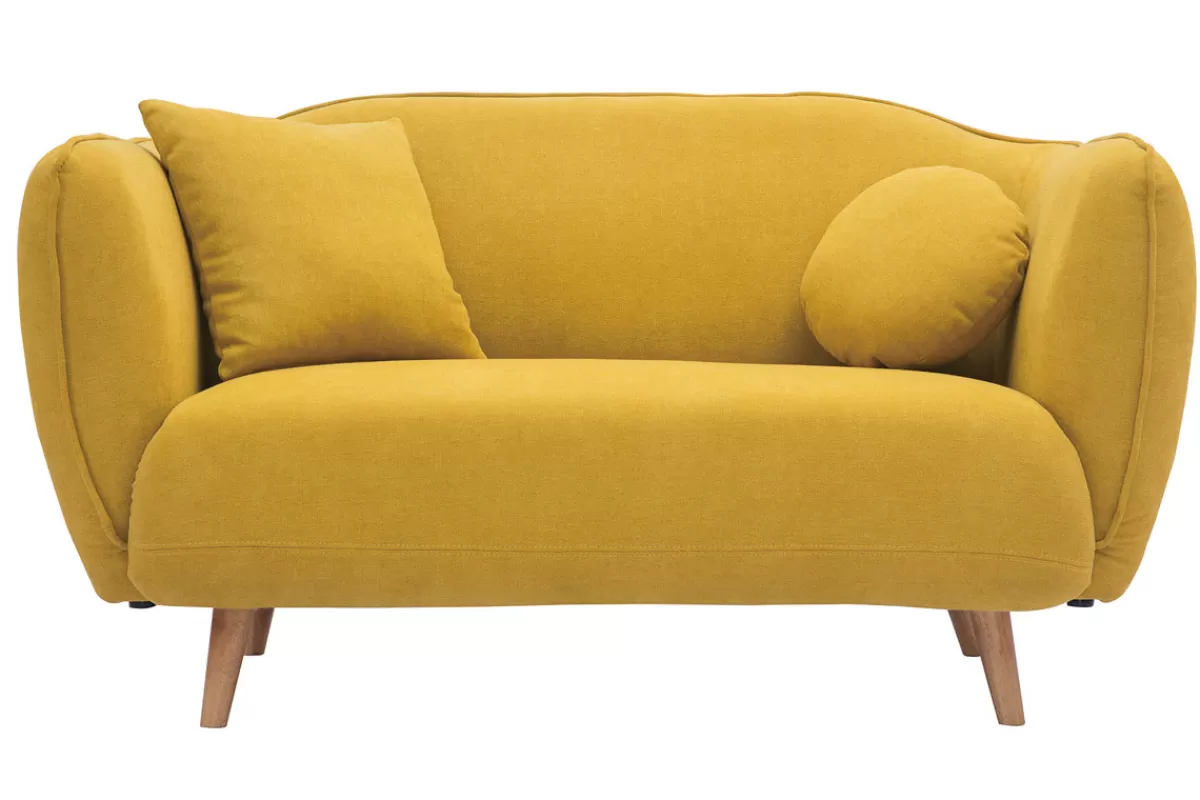 Miliboo Sofá De Diseño-Sofá de estilo nórdico tejido amarillo mostaza con efecto aterciopelado, 2 plazas FOLK