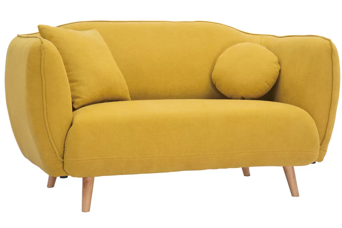 Miliboo Sofá De Diseño-Sofá de estilo nórdico tejido amarillo mostaza con efecto aterciopelado, 2 plazas FOLK