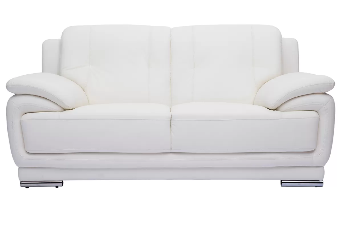 Miliboo Sofá De Cuero-Sofá de piel de búfalo de diseño 2 plazas blanco TAMARA