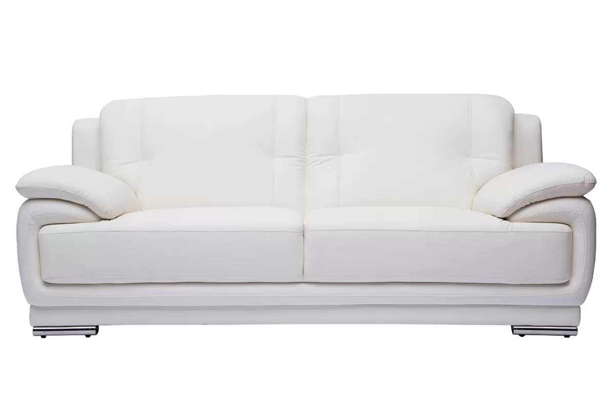 Miliboo Sofá De Cuero-Sofá de piel de búfalo de diseño 3 plazas blanco TAMARA