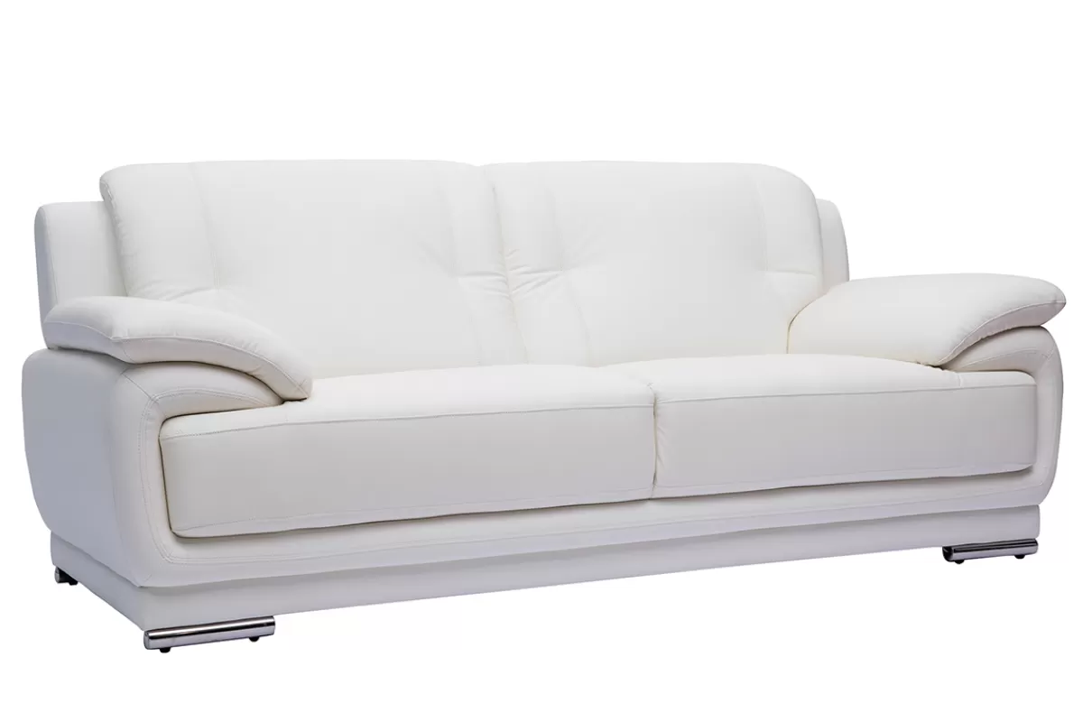 Miliboo Sofá De Cuero-Sofá de piel de búfalo de diseño 3 plazas blanco TAMARA