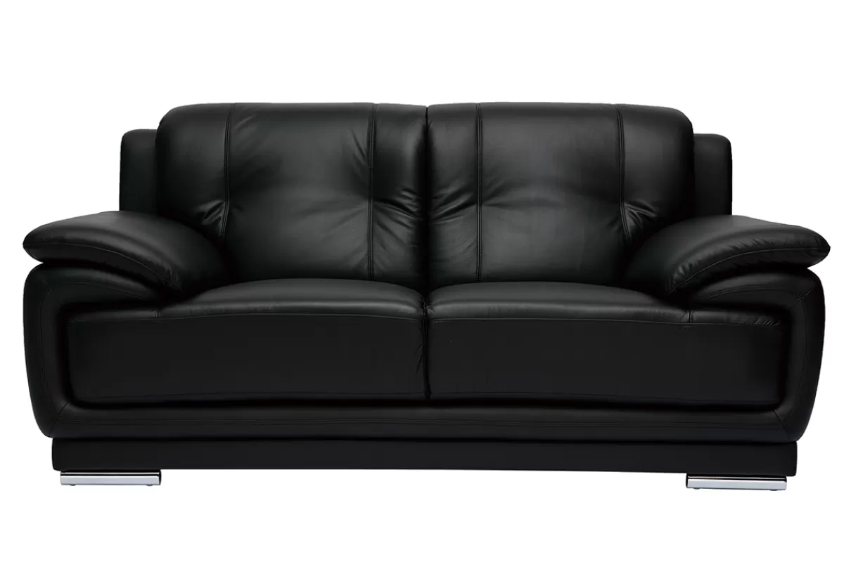 Miliboo Sofá De Cuero-Sofá de piel de búfalo de diseño 2 plazas negro TAMARA