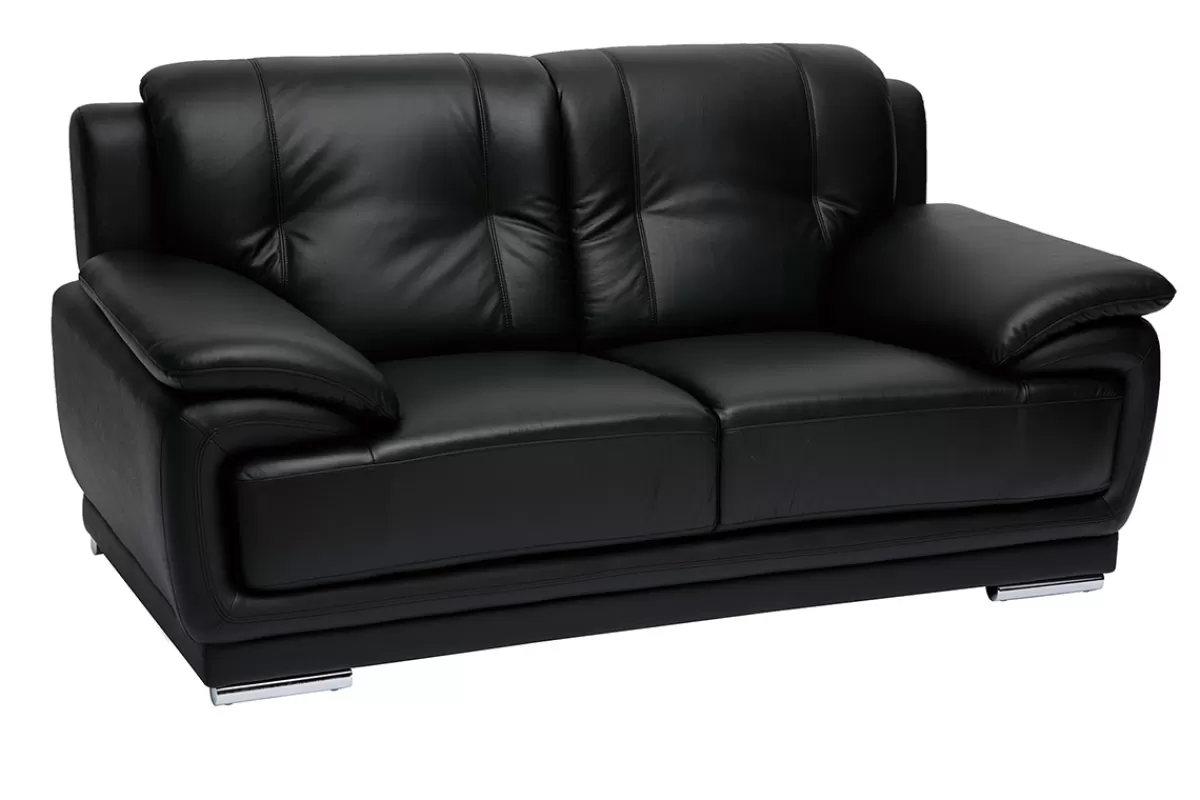 Miliboo Sofá De Cuero-Sofá de piel de búfalo de diseño 2 plazas negro TAMARA