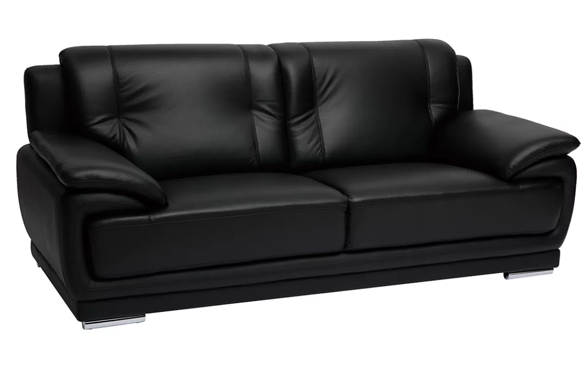 Miliboo Sofá De Cuero-Sofá de piel de búfalo de diseño 3 plazas negro TAMARA