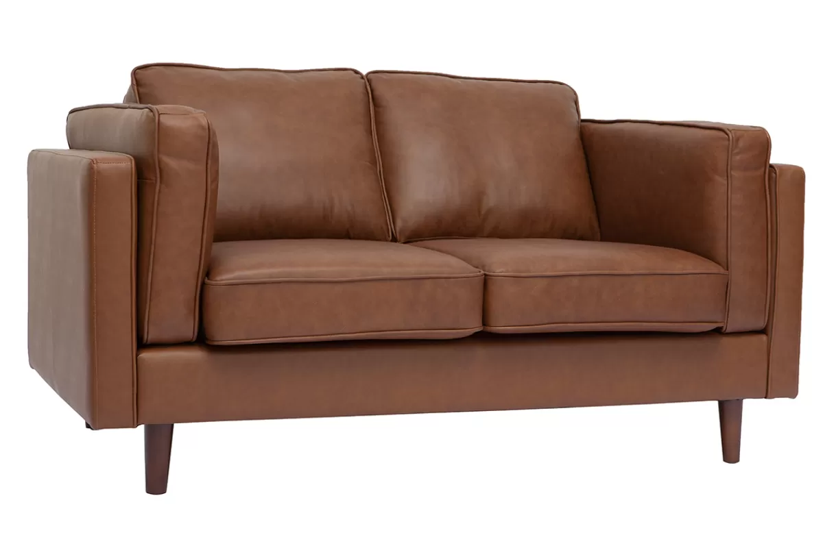 Miliboo Sofá De Cuero-Sofá de piel de búfalo 2 plazas vintage marrón BRADLEY