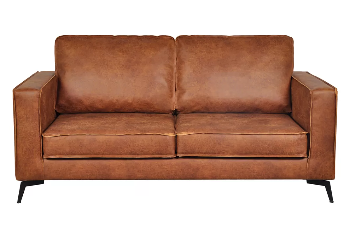 Miliboo Sofá De Cuero-Sofá de piel 2 plazas vintage coñac de piel de vaca reutilizada SONNY