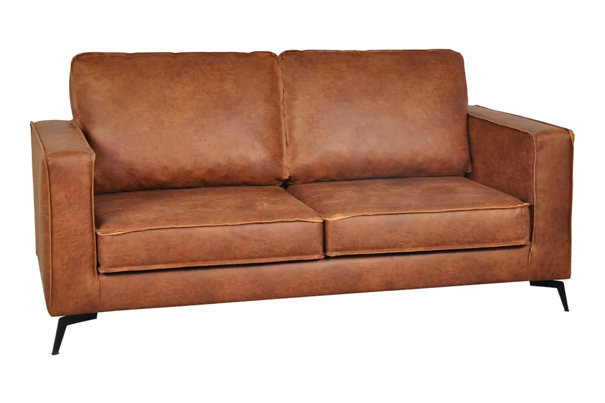 Miliboo Sofá De Cuero-Sofá de piel 2 plazas vintage coñac de piel de vaca reutilizada SONNY