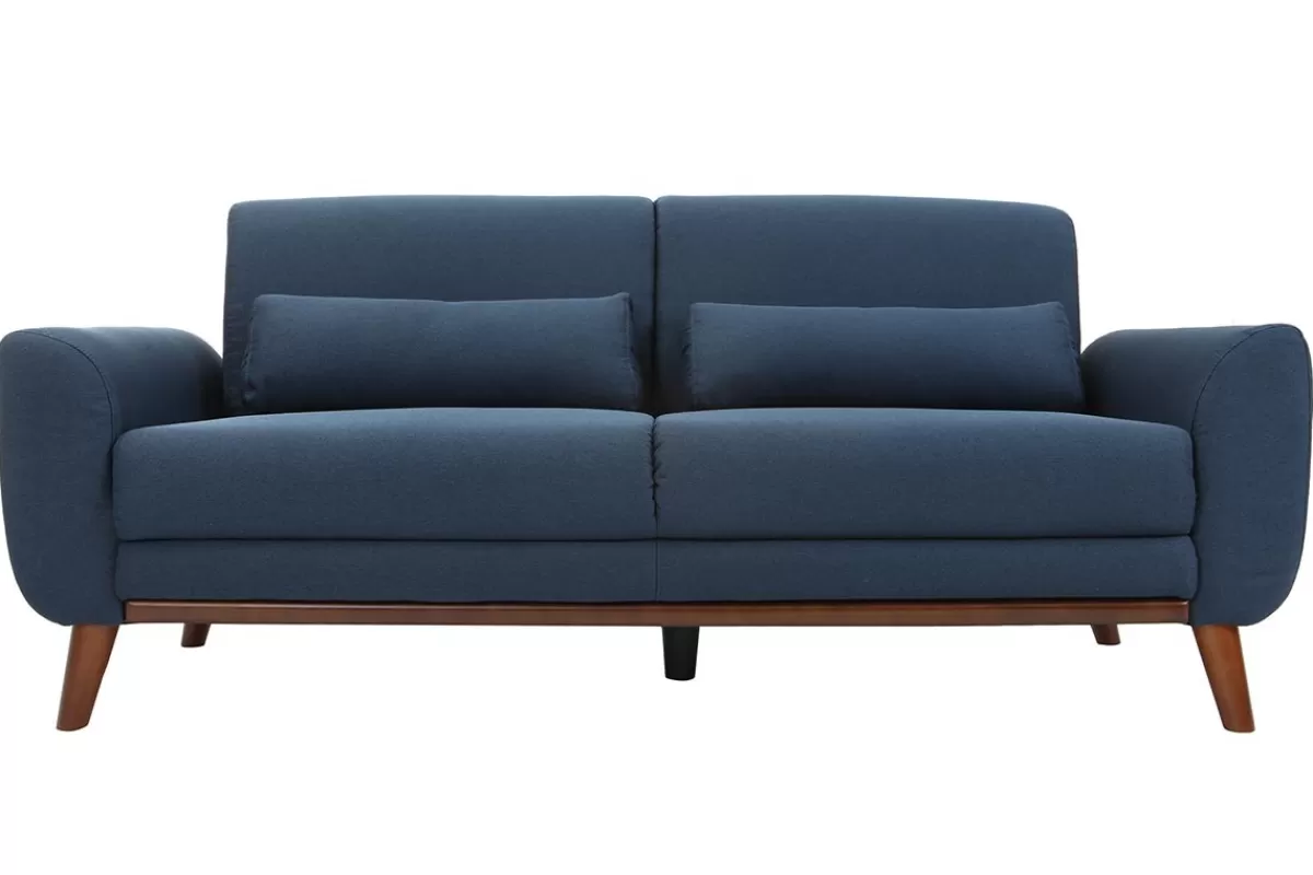 Miliboo Sofá De Diseño-Sofá diseño 3 plazas tejido azul patas roble EKTOR