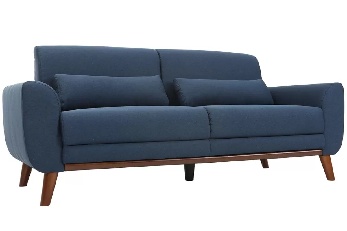 Miliboo Sofá De Diseño-Sofá diseño 3 plazas tejido azul patas roble EKTOR