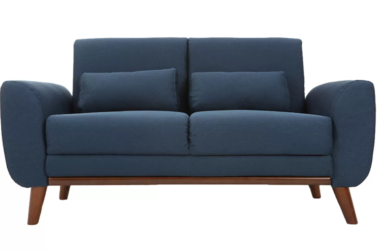 Miliboo Sofá De Diseño-Sofá diseño 2 plazas tejido azul y patas nogal EKTOR