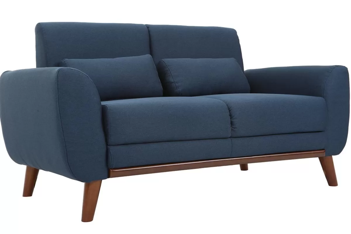 Miliboo Sofá De Diseño-Sofá diseño 2 plazas tejido azul y patas nogal EKTOR
