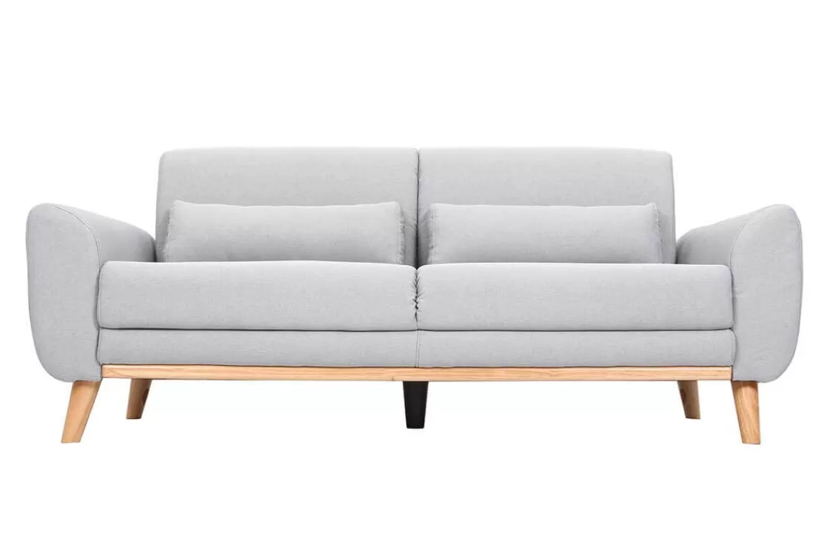 Miliboo Sofá De Diseño-Sofá diseño 3 plazas tejido gris claro patas roble EKTOR