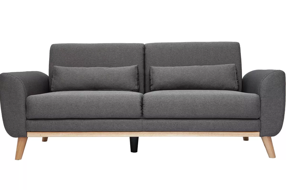 Miliboo Sofá De Diseño-Sofá diseño 3 plazas tejido gris oscuro patas roble EKTOR