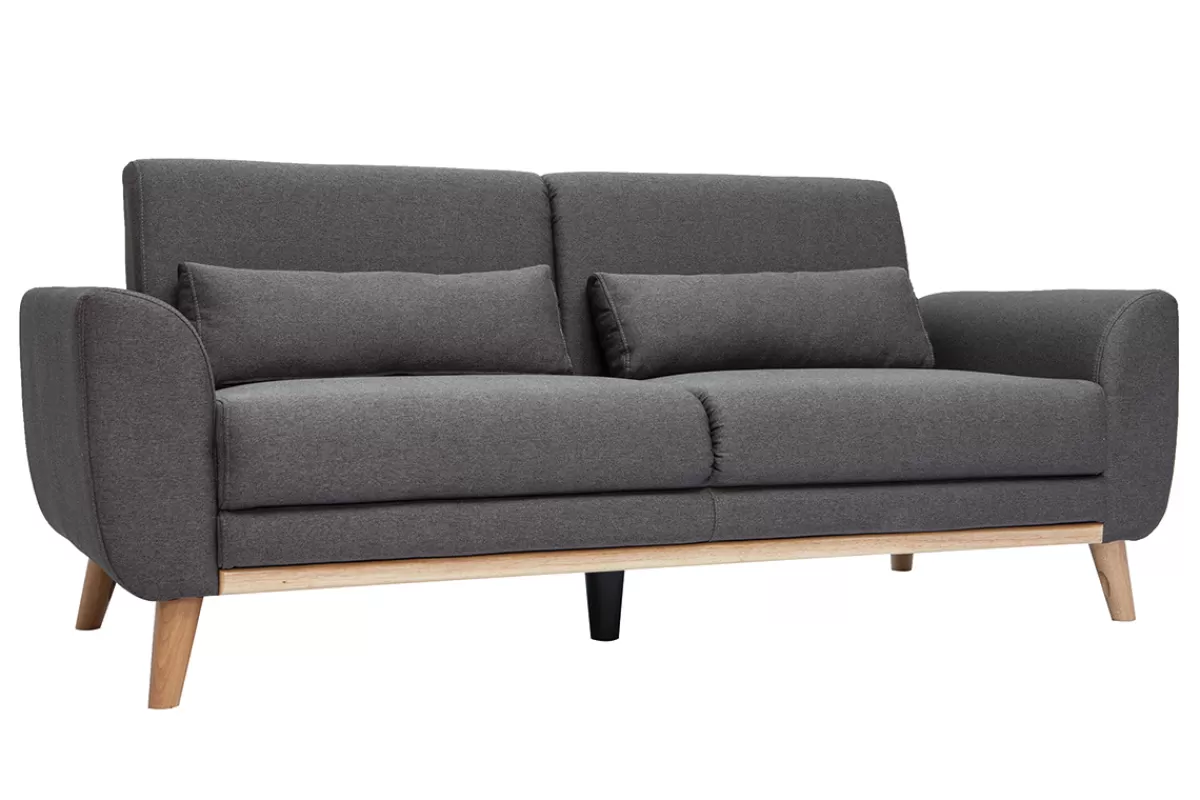 Miliboo Sofá De Diseño-Sofá diseño 3 plazas tejido gris oscuro patas roble EKTOR