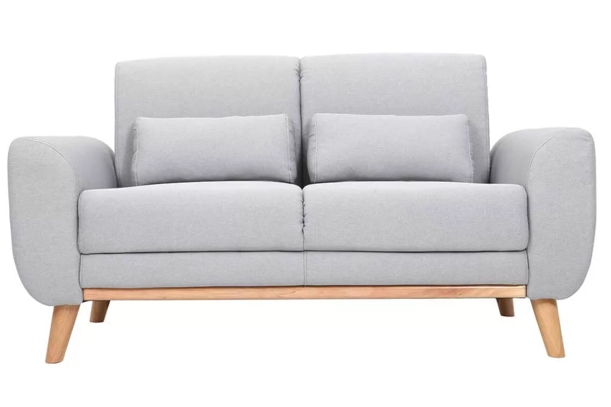Miliboo Sofá De Diseño-Sofá diseño 2 plazas tejido gris y patas en roble EKTOR