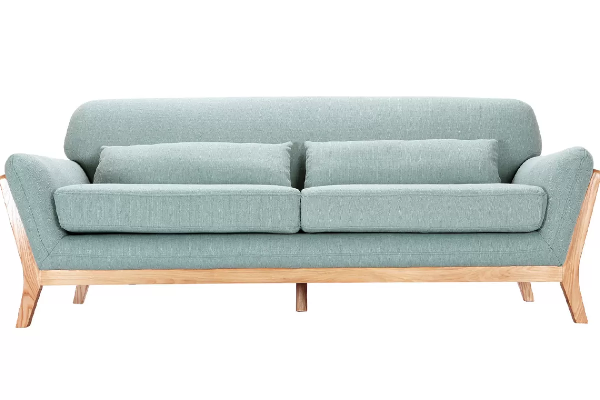 Miliboo Sofá De Diseño-Sofá escandinavo 3 plazas azul claro patas madera YOKO