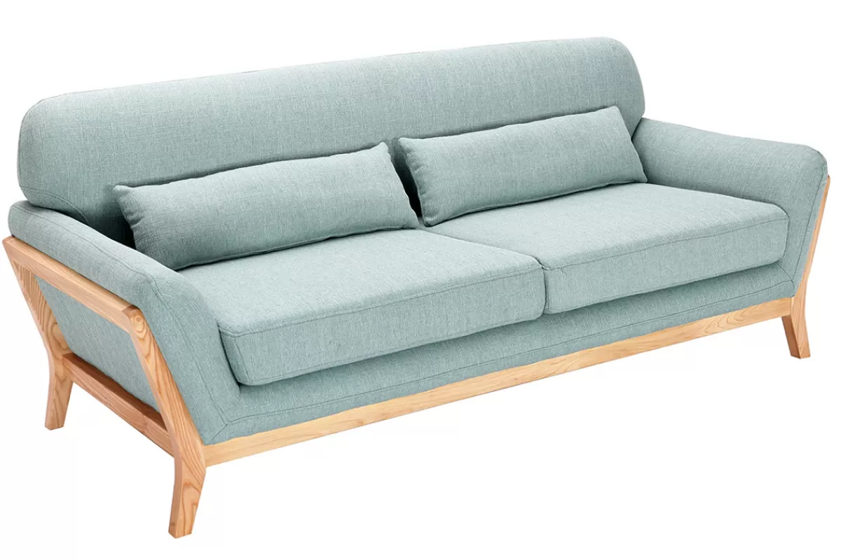Miliboo Sofá De Diseño-Sofá escandinavo 3 plazas azul claro patas madera YOKO