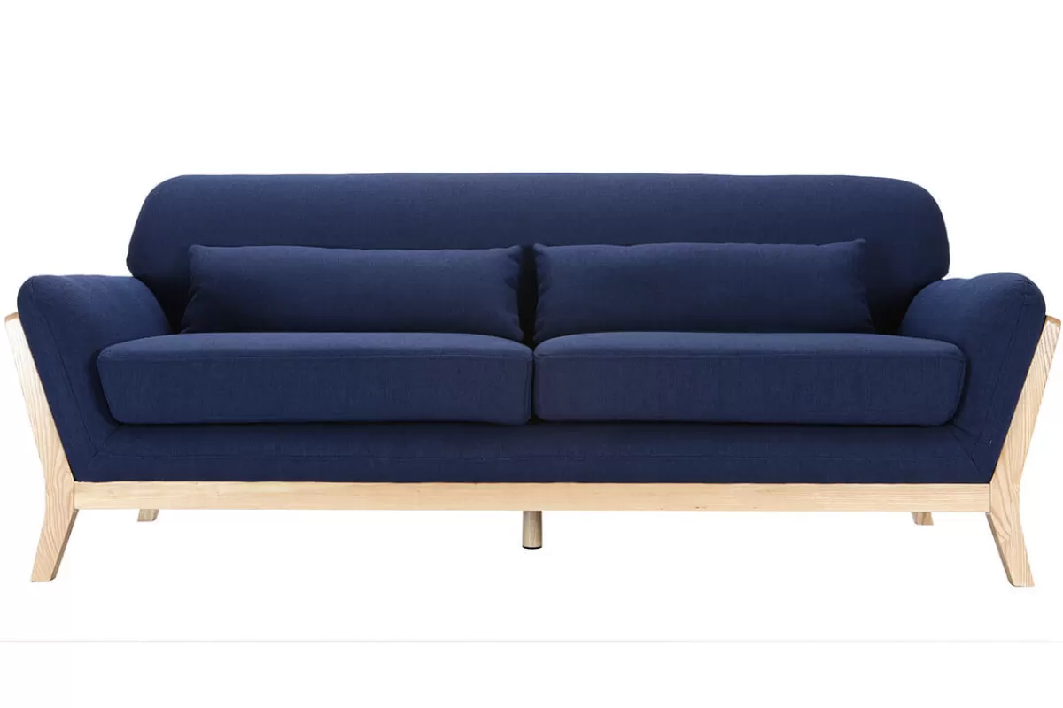 Miliboo Sofá De Diseño-Sofá escandinavo 3 plazas azul marino patas madera YOKO