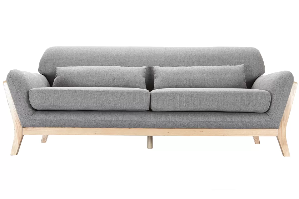 Miliboo Sofá De Diseño-Sofá escandinavo 3 plazas gris patas madera YOKO