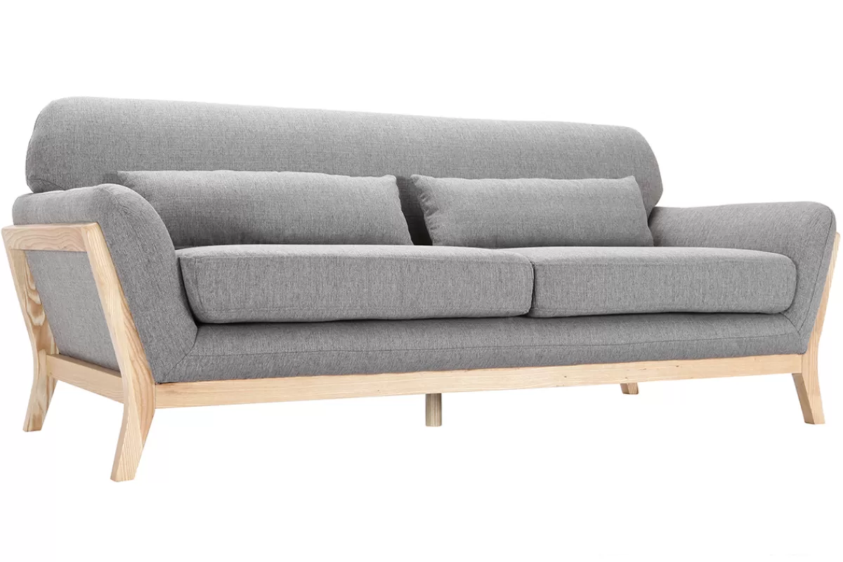 Miliboo Sofá De Diseño-Sofá escandinavo 3 plazas gris patas madera YOKO