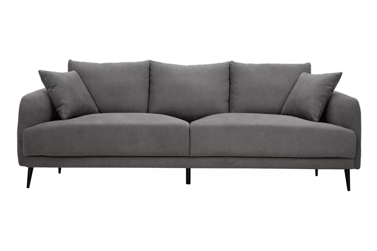 Miliboo Sofá De Diseño-Sofá moderno 3 plazas de tejido efecto aterciopelado gris y metal negro JERRY
