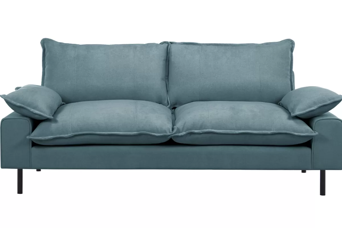 Miliboo Sofá De Diseño-Sofá moderno 3 plazas de tejido efecto aterciopelado texturizado azul grisáceo y metal negro DORY