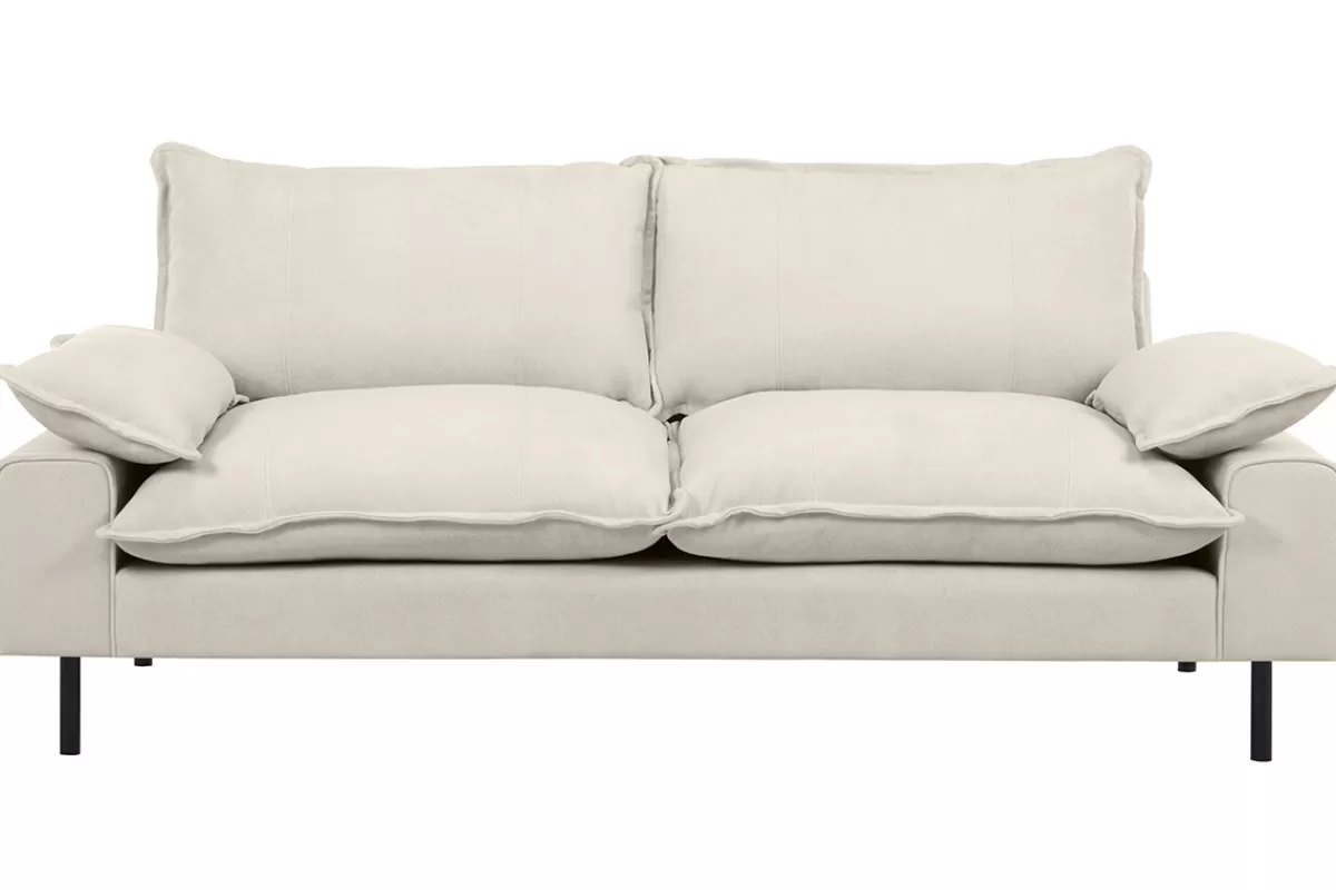 Miliboo Sofá De Diseño-Sofá moderno 3 plazas de tejido efecto aterciopelado texturizado beige y metal negro DORY