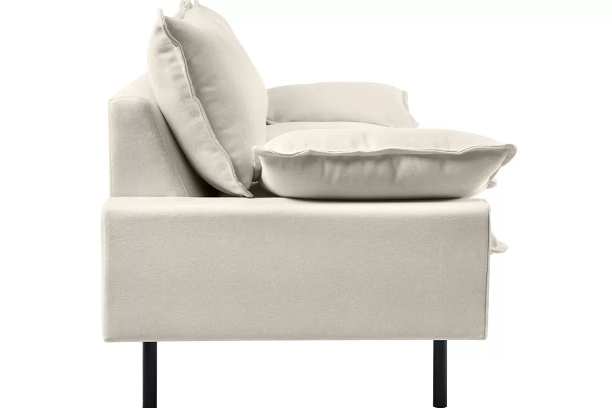 Miliboo Sofá De Diseño-Sofá moderno 3 plazas de tejido efecto aterciopelado texturizado beige y metal negro DORY