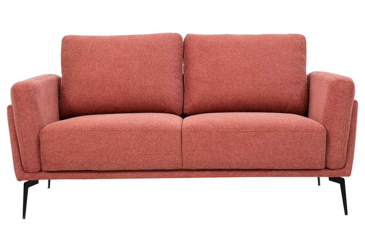 Miliboo Sofá De Diseño-Sofá moderno 2 plazas de tela efecto aterciopelado texturizado terracota y metal negro MOSCO