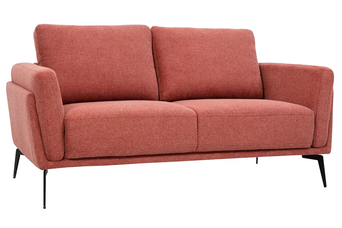 Miliboo Sofá De Diseño-Sofá moderno 2 plazas de tela efecto aterciopelado texturizado terracota y metal negro MOSCO