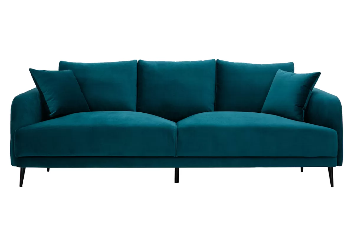 Miliboo Sofá De Diseño-Sofá moderno 3 plazas de terciopelo azul petróleo y metal negro JERRY