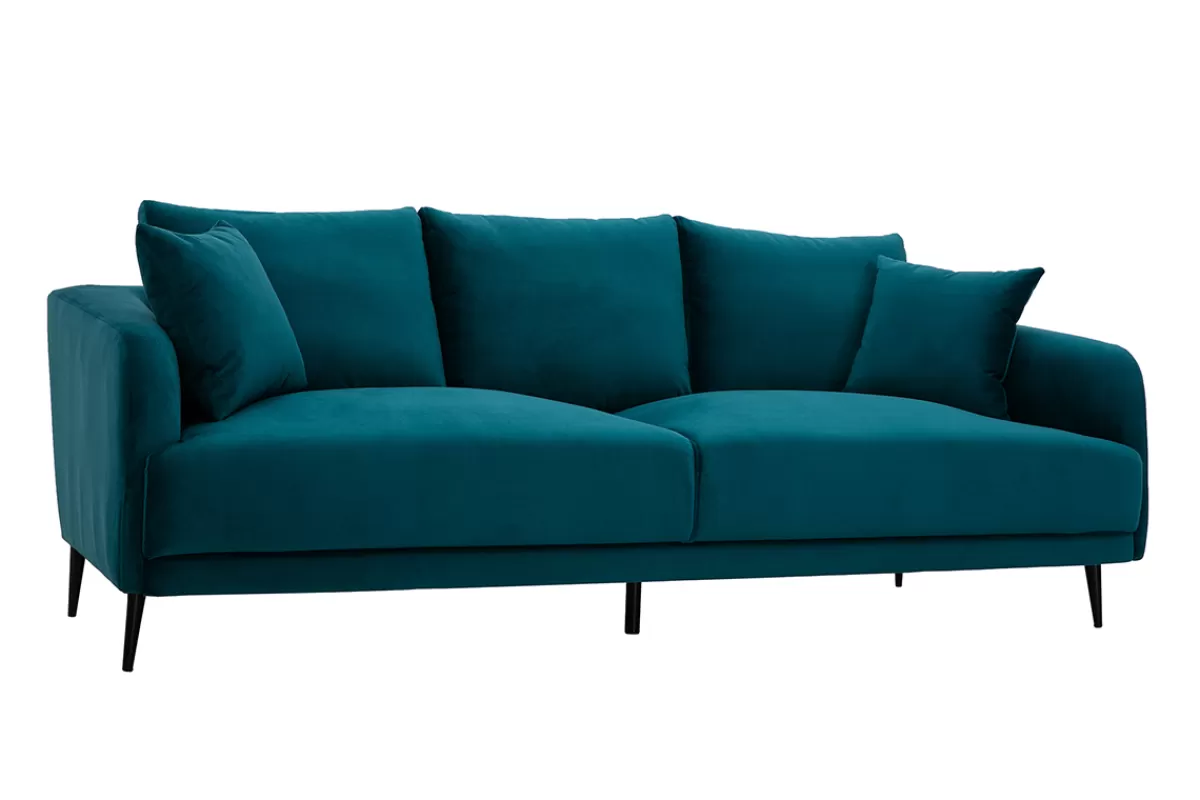 Miliboo Sofá De Diseño-Sofá moderno 3 plazas de terciopelo azul petróleo y metal negro JERRY