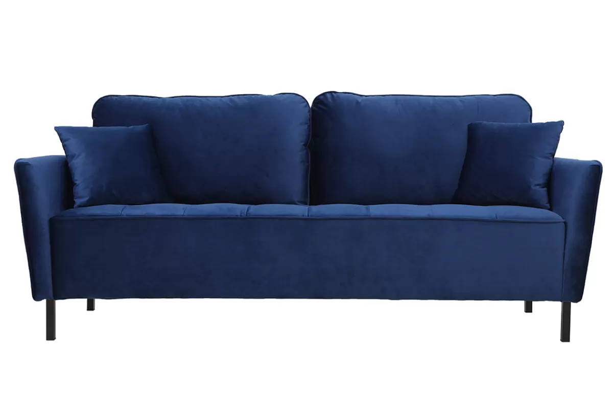 Miliboo Sofá De Diseño-Sofá moderno en terciopelo azul 3 plazas BEKA