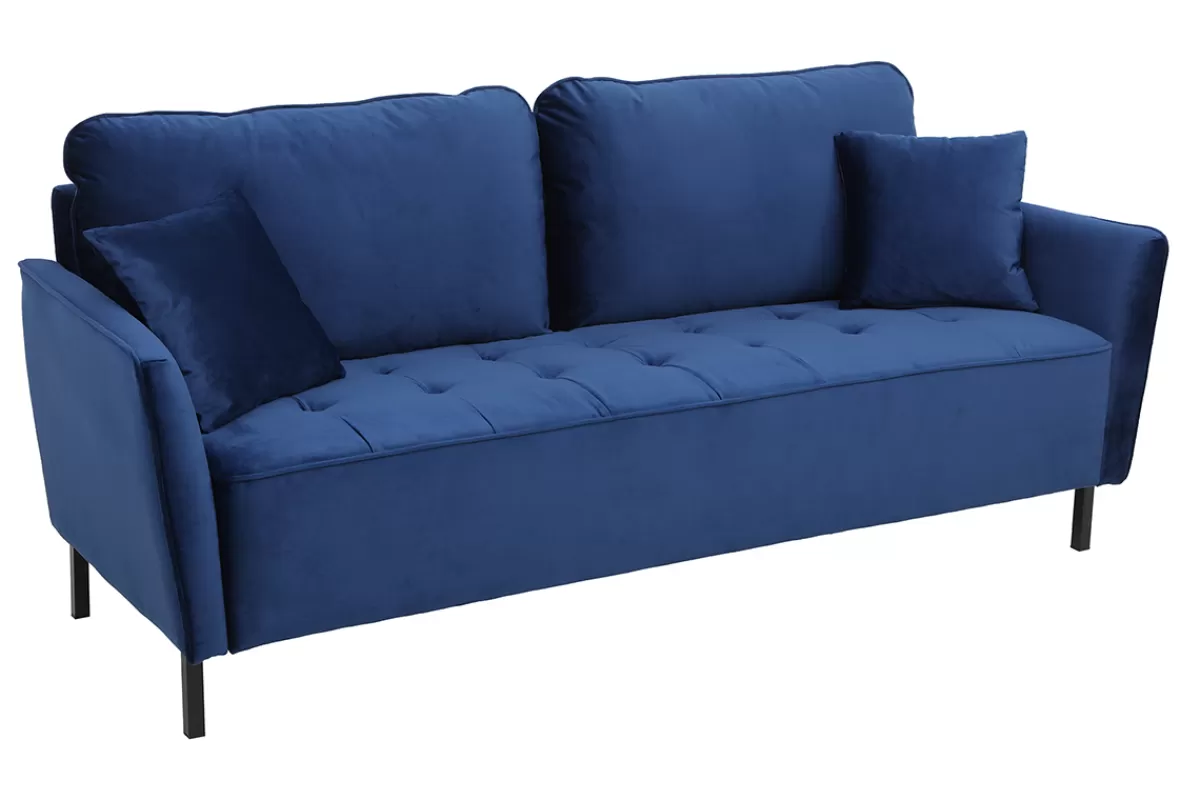 Miliboo Sofá De Diseño-Sofá moderno en terciopelo azul 3 plazas BEKA