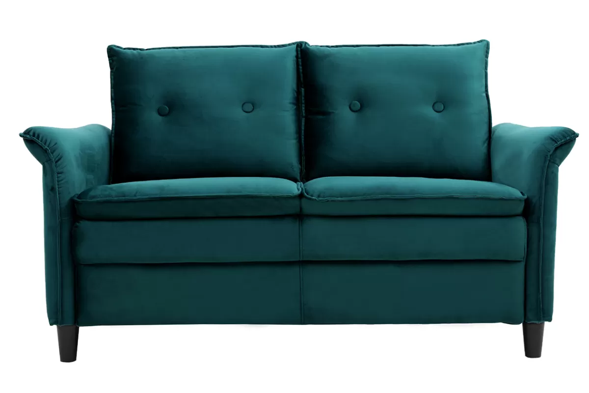 Miliboo Sofá De Diseño-Sofá moderno en terciopelo azul petróleo 2 plazas CLIFF