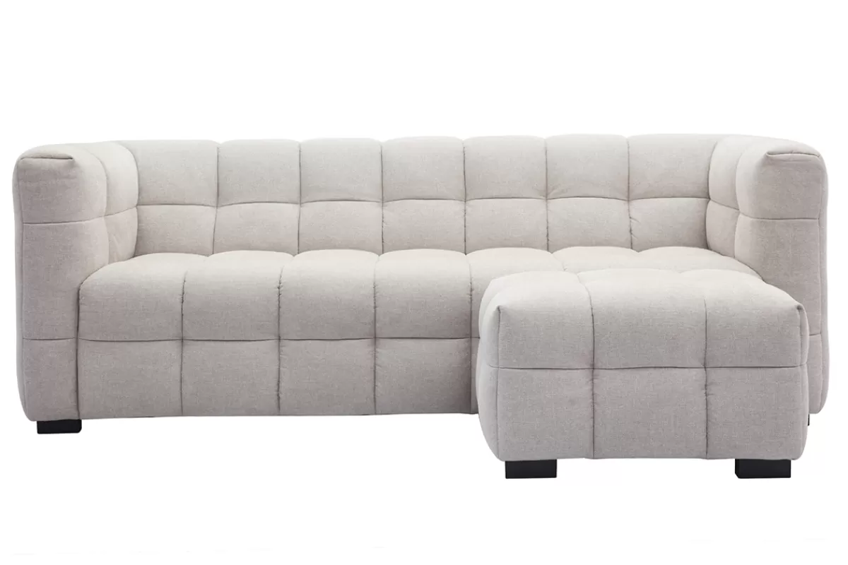 Miliboo Sofá De Diseño-Sofá moderno 3 plazas y reposapiés de tejido efecto aterciopelado texturizado beige CORTO