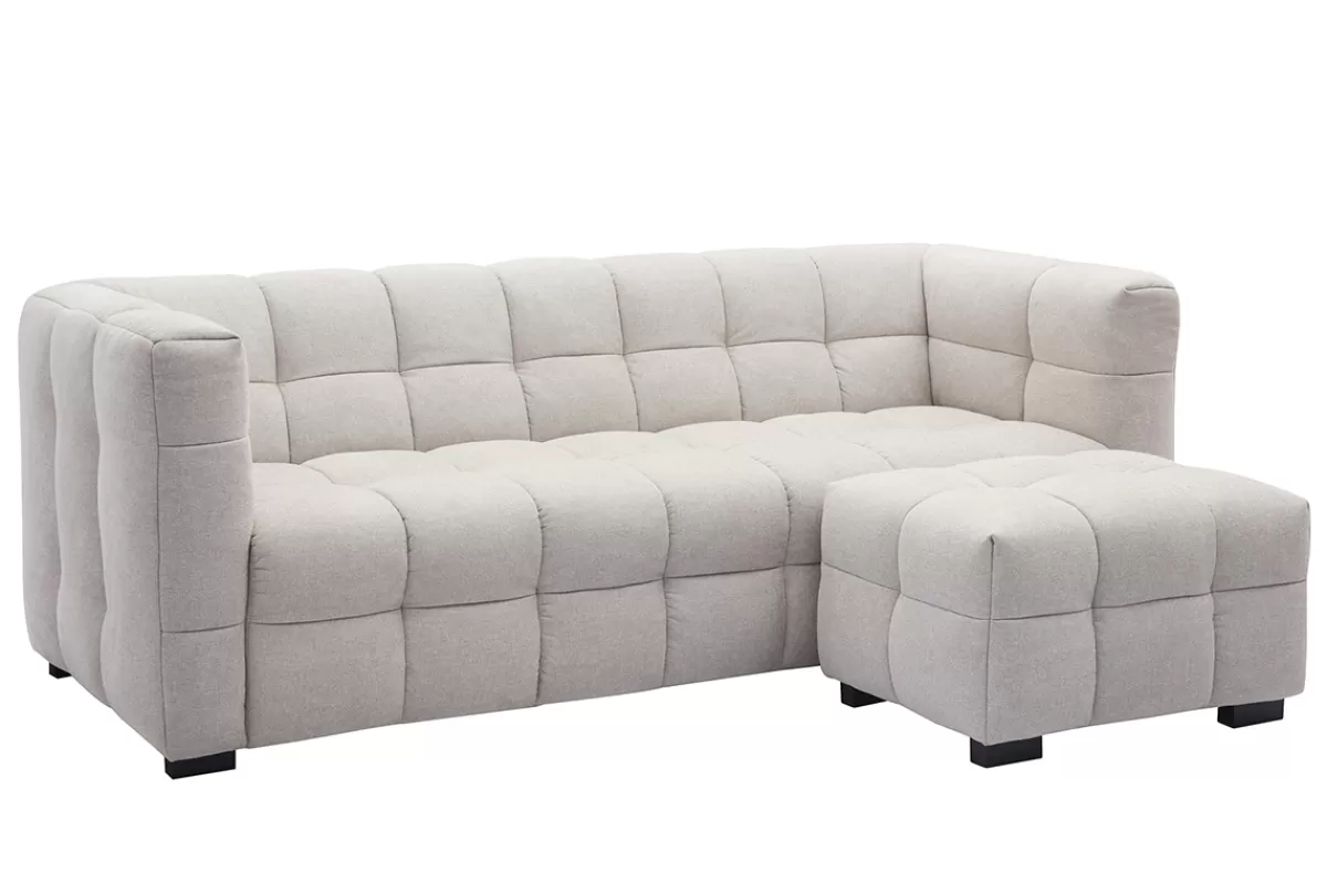 Miliboo Sofá De Diseño-Sofá moderno 3 plazas y reposapiés de tejido efecto aterciopelado texturizado beige CORTO