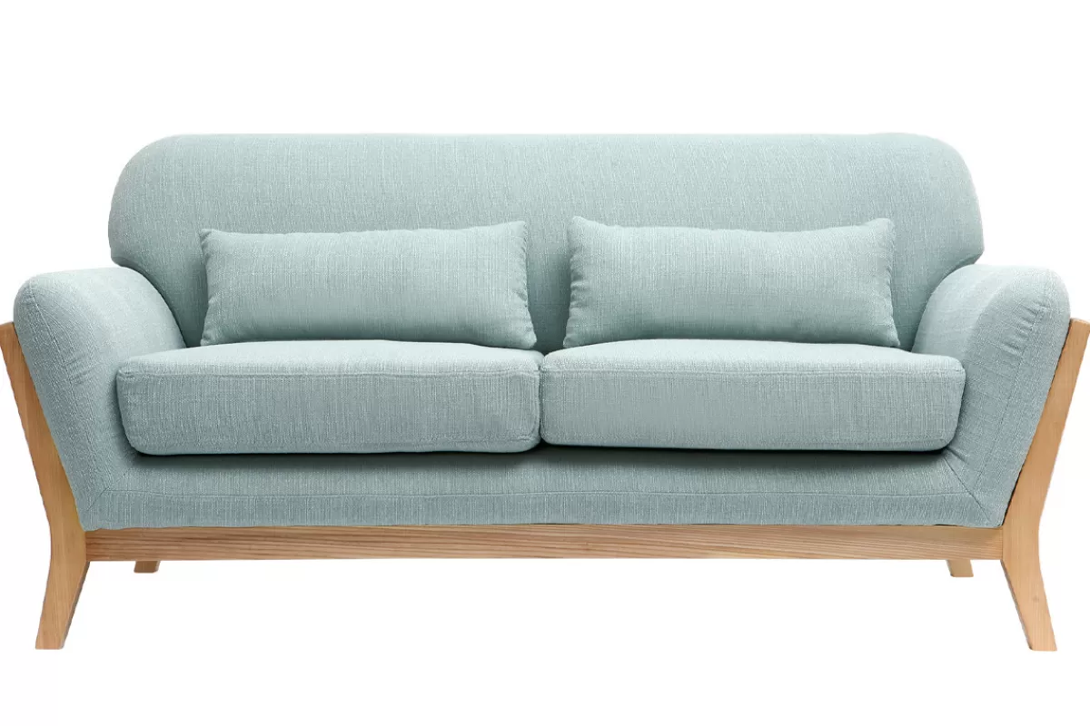 Miliboo Sofá De Diseño-Sofá nórdico 2 plazas azul claro patas madera YOKO