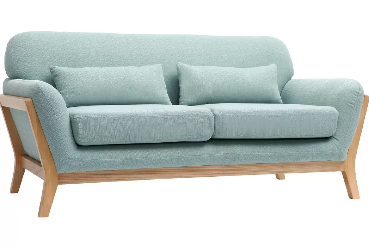 Miliboo Sofá De Diseño-Sofá nórdico 2 plazas azul claro patas madera YOKO
