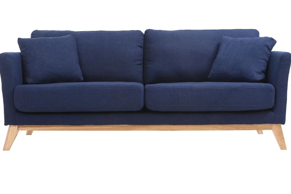 Miliboo Sofá De Diseño-Sofá nórdico 3 plazas azul oscuro desenfundable patas madera OSLO
