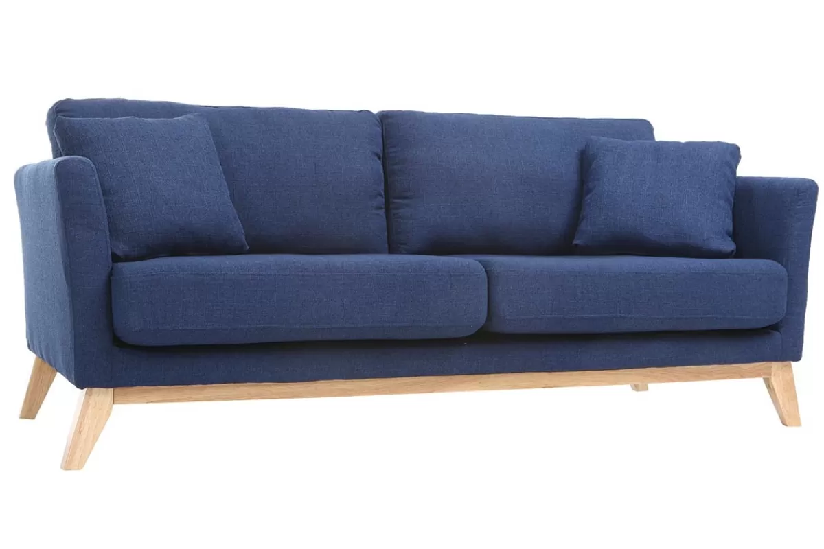 Miliboo Sofá De Diseño-Sofá nórdico 3 plazas azul oscuro desenfundable patas madera OSLO