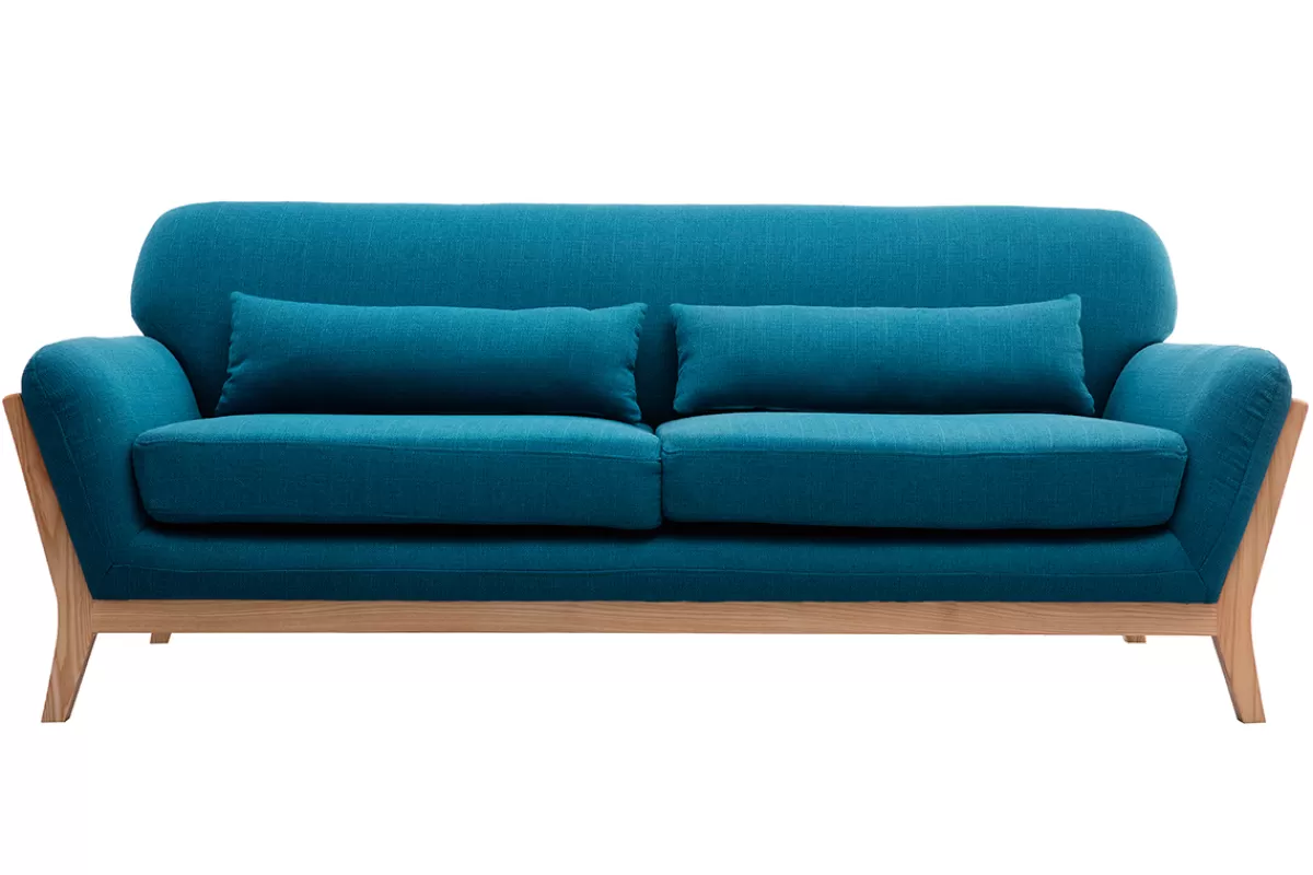 Miliboo Sofá De Diseño-Sofá nórdico 3 plazas azul petróleo patas madera YOKO