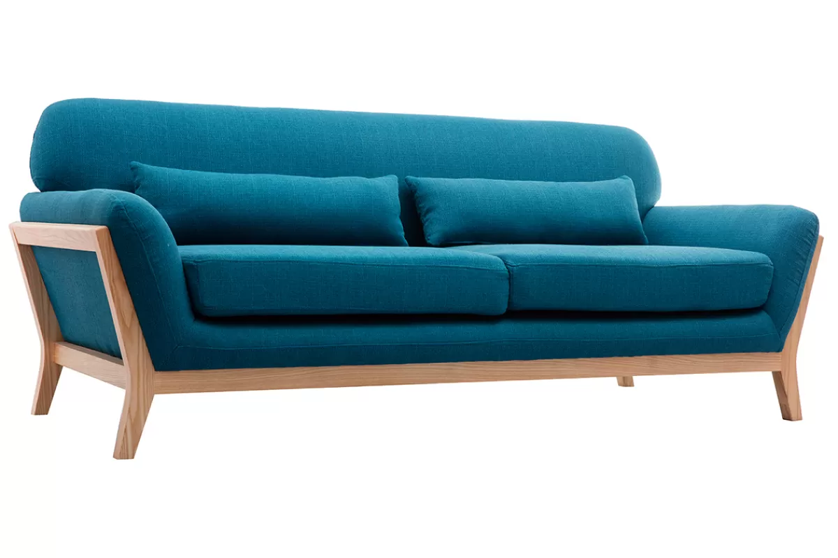 Miliboo Sofá De Diseño-Sofá nórdico 3 plazas azul petróleo patas madera YOKO
