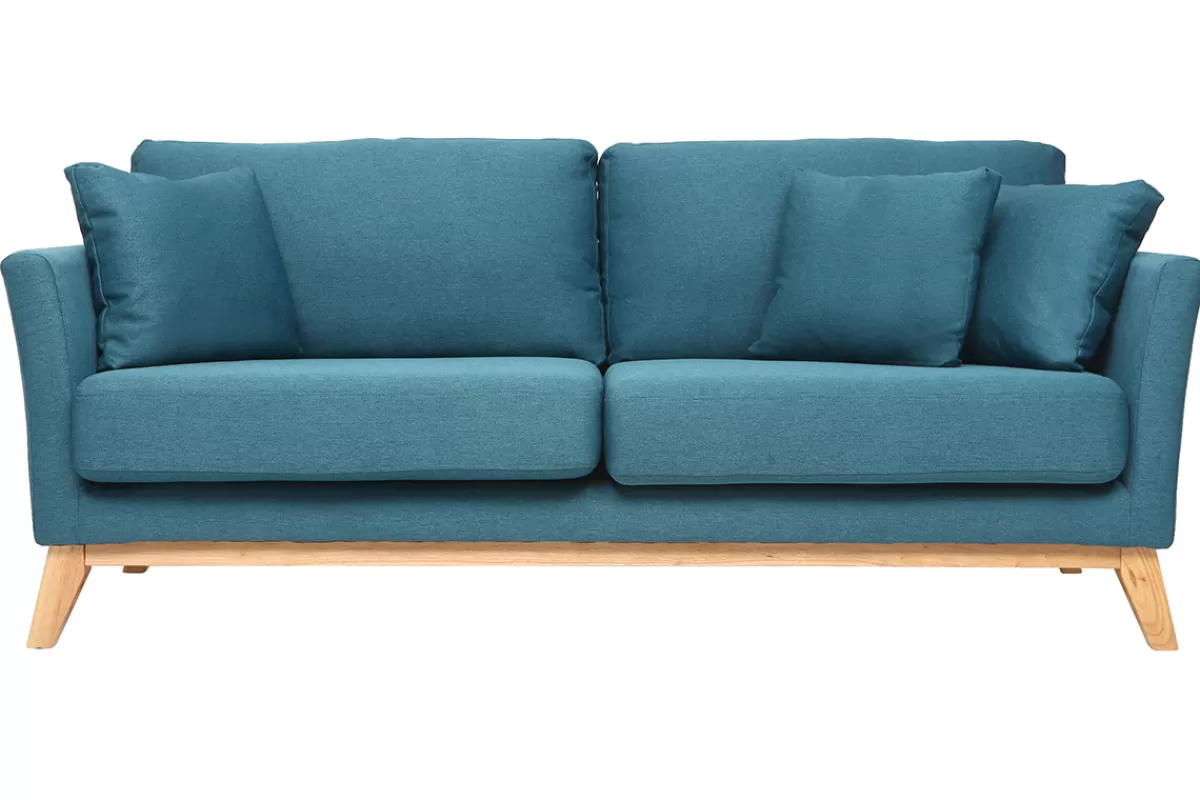Miliboo Sofá De Diseño-Sofá nórdico 3 plazas azul petroleo desenfundable patas madera OSLO