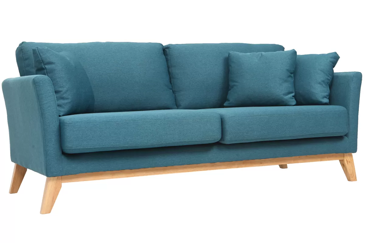 Miliboo Sofá De Diseño-Sofá nórdico 3 plazas azul petroleo desenfundable patas madera OSLO