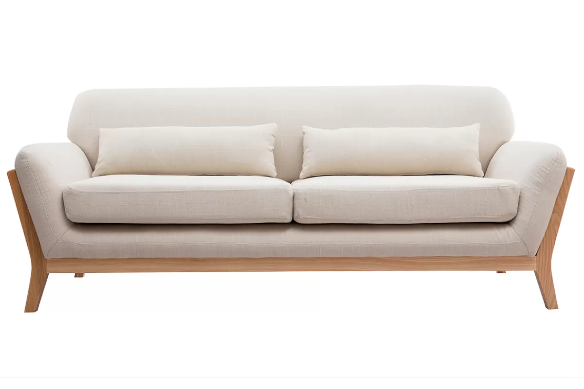 Miliboo Sofá De Diseño-Sofá nórdico 3 plazas beige patas madera YOKO