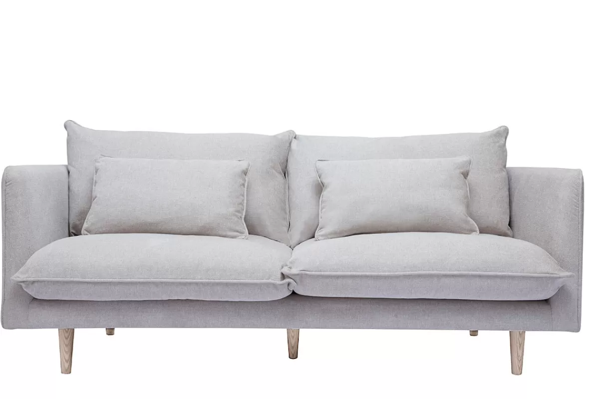 Miliboo Sofá De Diseño-Sofá nórdico 3 plazas de tejido efecto aterciopelado texturizado beige y madera clara CLAYTON